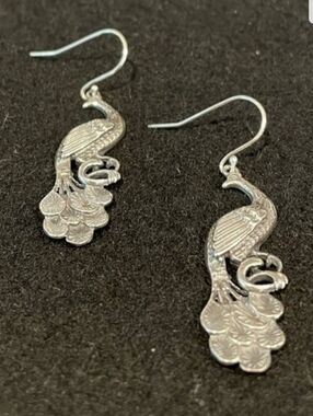 VINTAGE LOVE HEALS SILVER PEACOCK EARRINGS